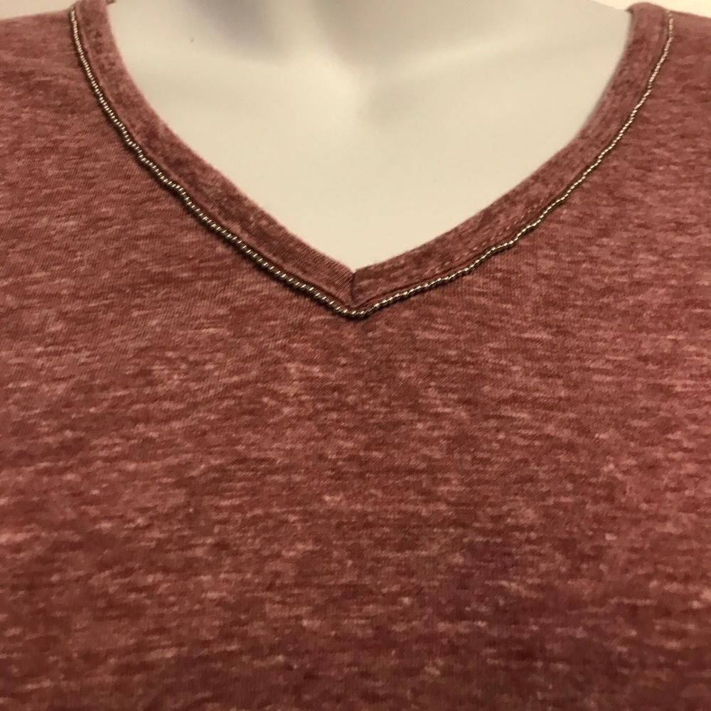 Democracy Burgundy Beaded Short Sleeve Top - Picture 5 of 9